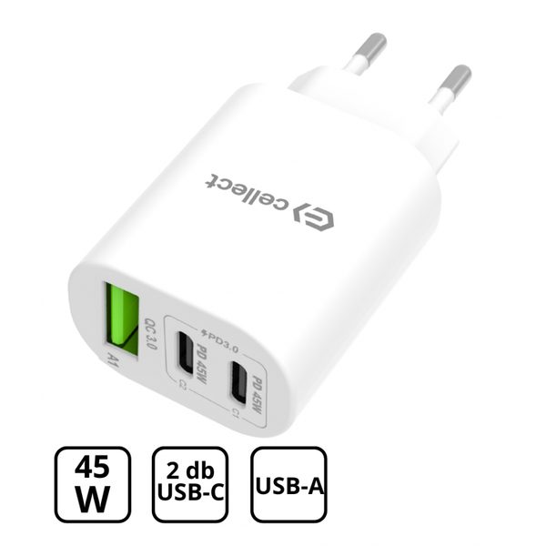 Hálózati gyorstöltő adapter 45W, Fehér