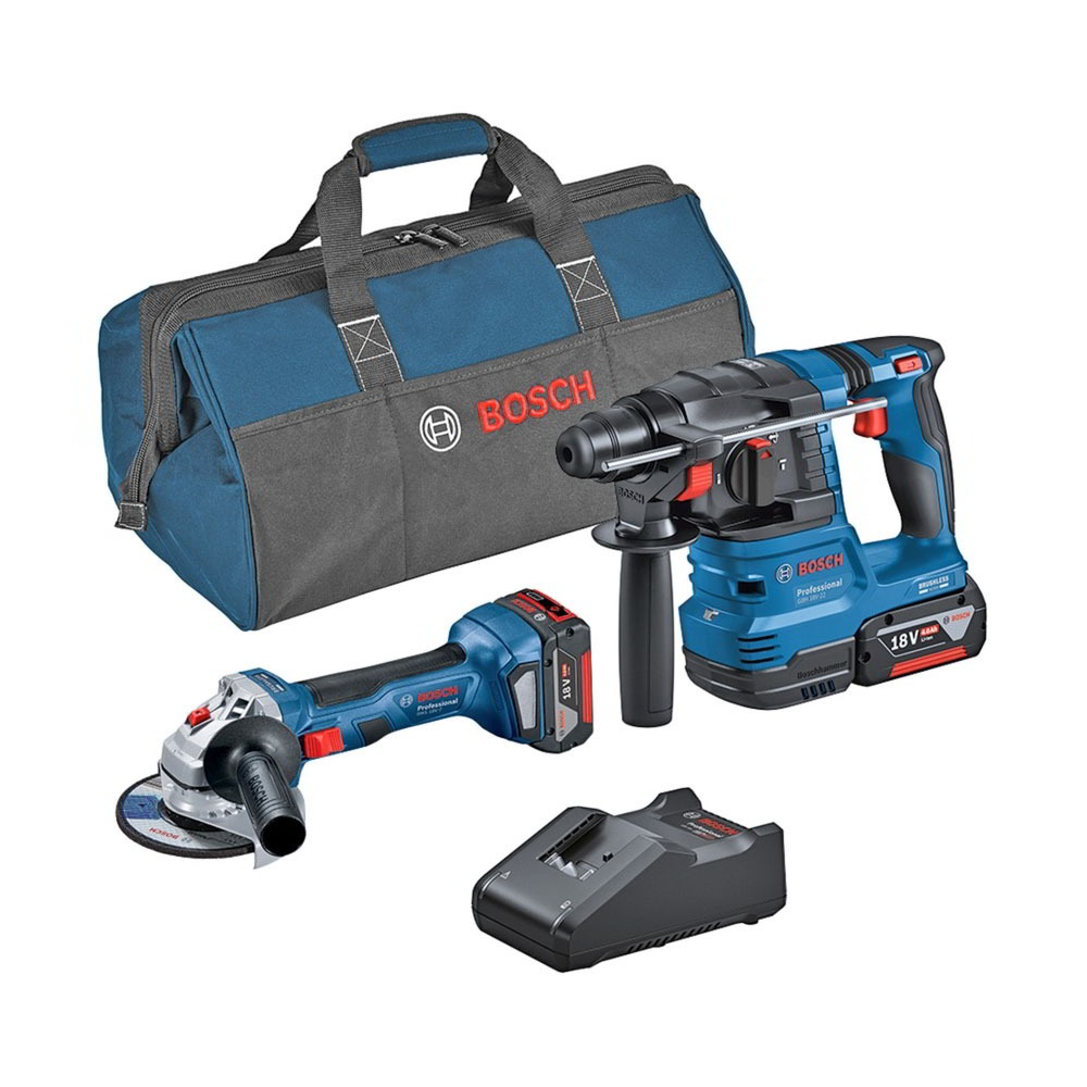 Bosch Kombi Set GWS 18V-7 Akkumulátoros sarokcsiszoló + GBH 18V-22 Professional akkumulátoros fúrókalapács (0615A50037)