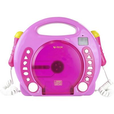Gyermek karaoke szett, beépített CD lejátszóval, két mikrofonnal, USB-s, SD kártyás, rózsaszín X4-Tech Bobby Joey 701354 (701354)