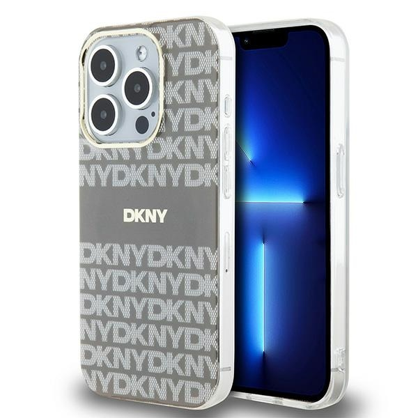 DKNY iPhone 15 Pro Max MagSafe Mintás középcsíkkal PC TPU Telefon tok - Bézs (DKHMP15XHRHSEE)