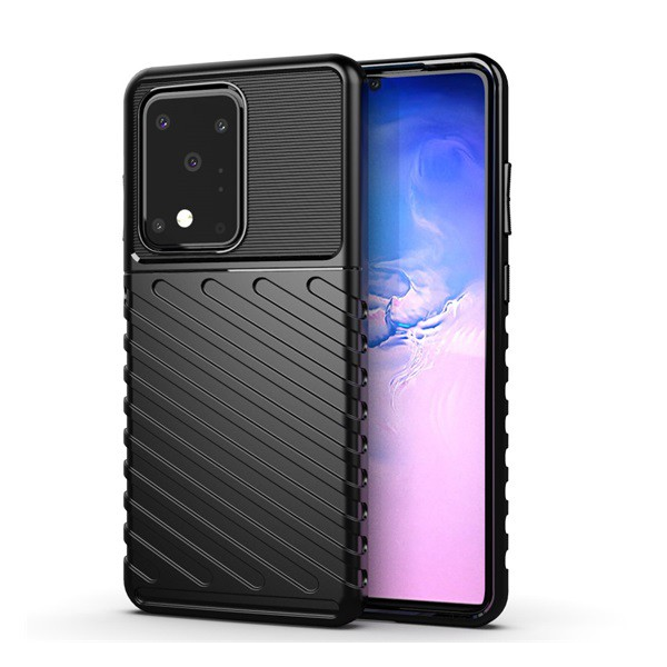 Szilikon telefonvédő (közepesen ütésálló, csíkos, dombor minta) FEKETE [Samsung Galaxy S20 Ultra 5G (SM-G988B)] (5996457929603)