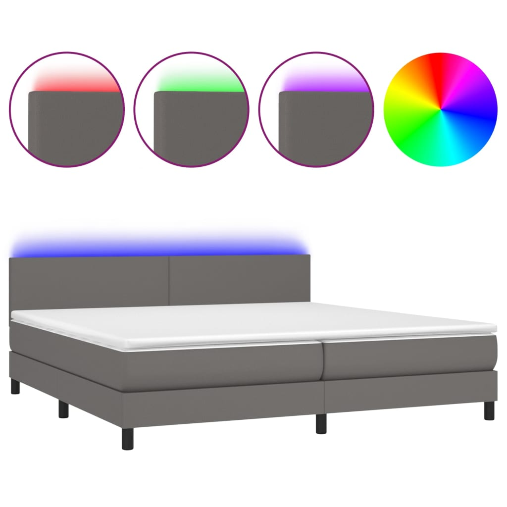 szürke műbőr rugós ágy matraccal és LED-del 200x200 cm (3134127)