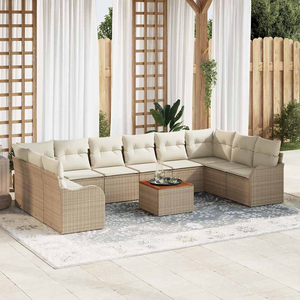 Kerti kanapészett 11 pcs Beige, fehér Nagy Rattan, Szövet