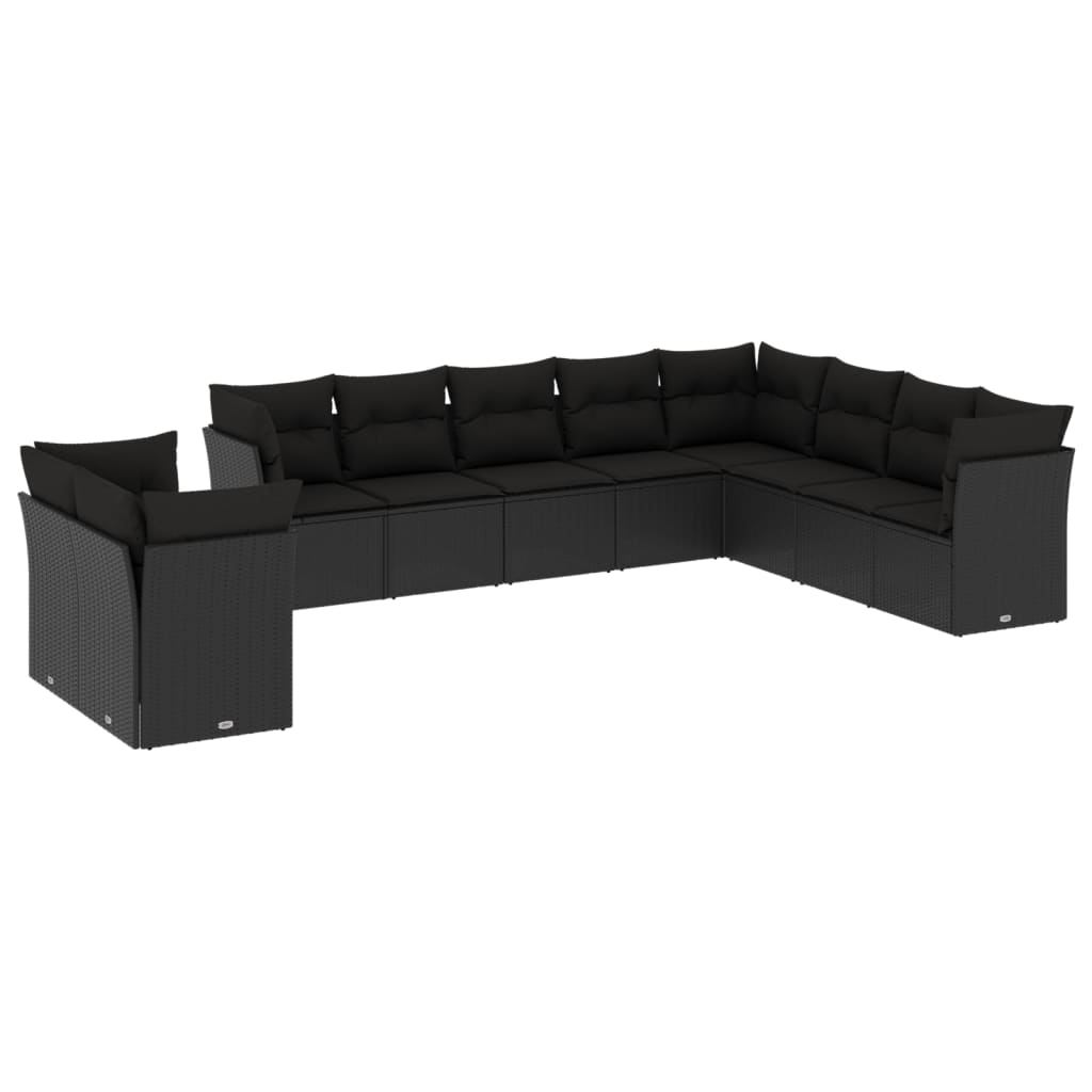 10 részes fekete polyrattan kerti ülőgarnitúra párnákkal (3249694)