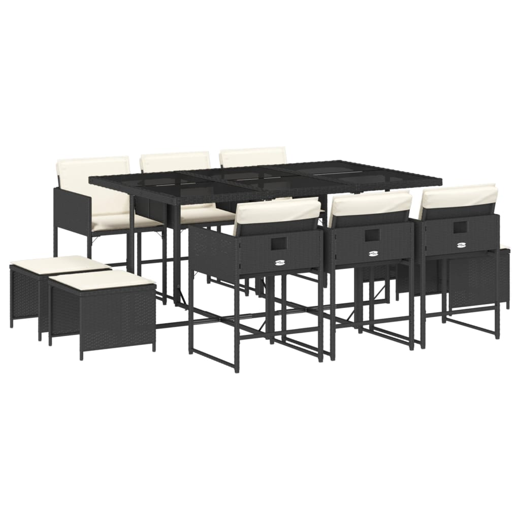 11 részes fekete polyrattan kerti étkezőgarnitúra párnákkal (3278093)