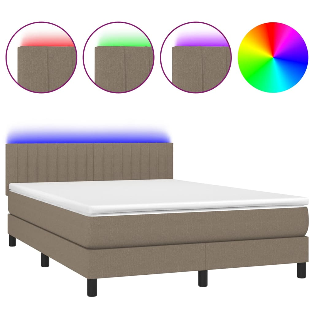 tópszínű szövet rugós és LED-es ágy matraccal 140x190cm (3133313)