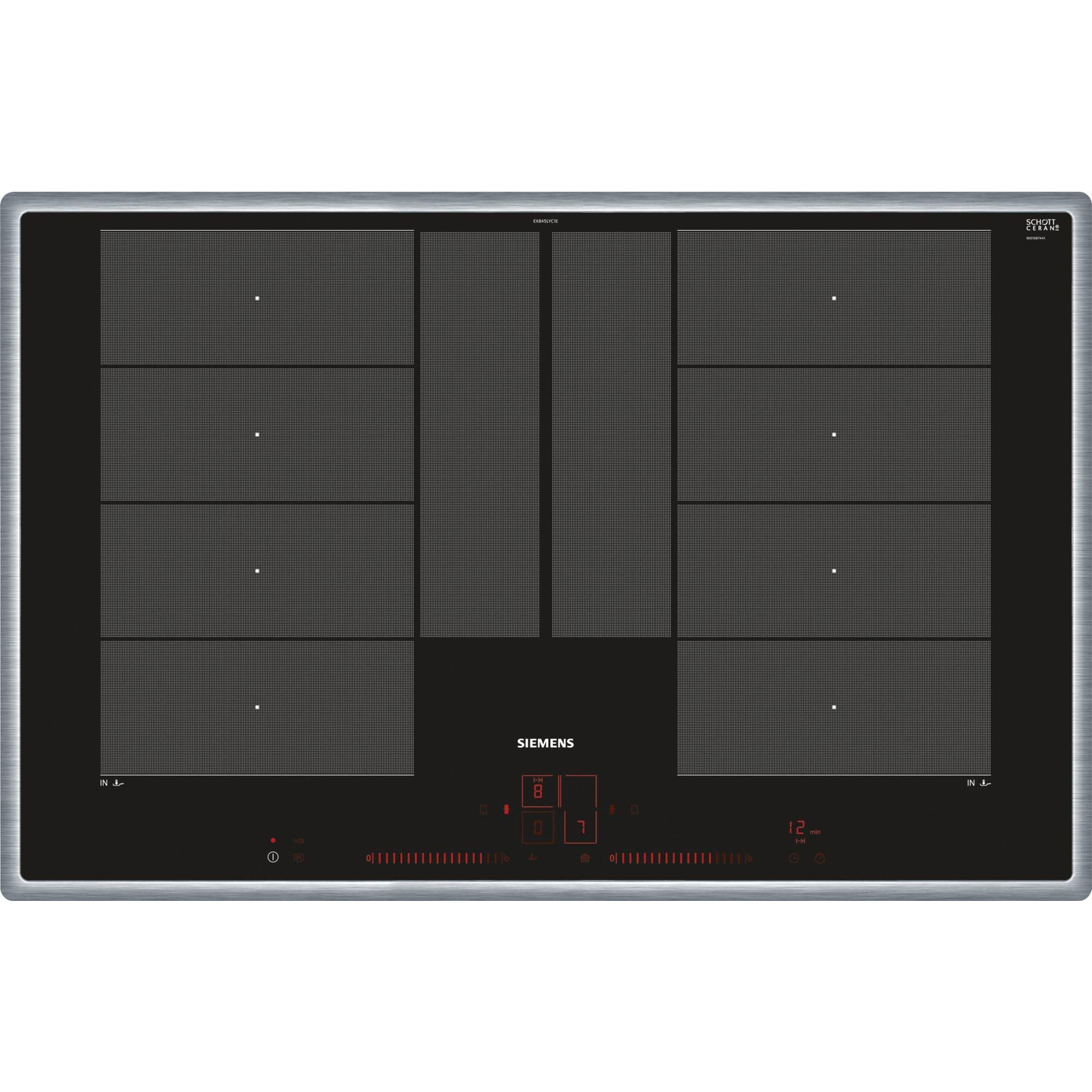 Siemens EX845LYC1E főzőlap Fekete, Rozsdamentes acél Beépített Zónás indukciós főzőlap 4 zóna (EX845LYC1E)
