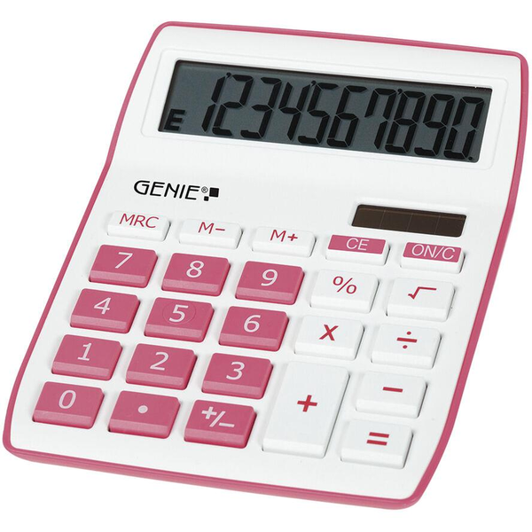 Calculator de birou Genie, 10 cifre, Alb/Roz