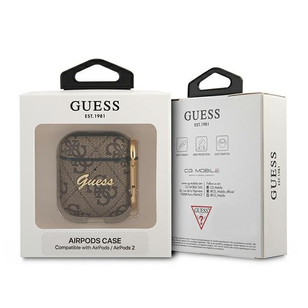 Funda Airpods Rígida Diseño Guess Logo Relieve Marrón