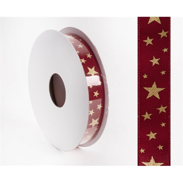 IRIS szalag textil csillagos bordó 15mm/10méter (447152)