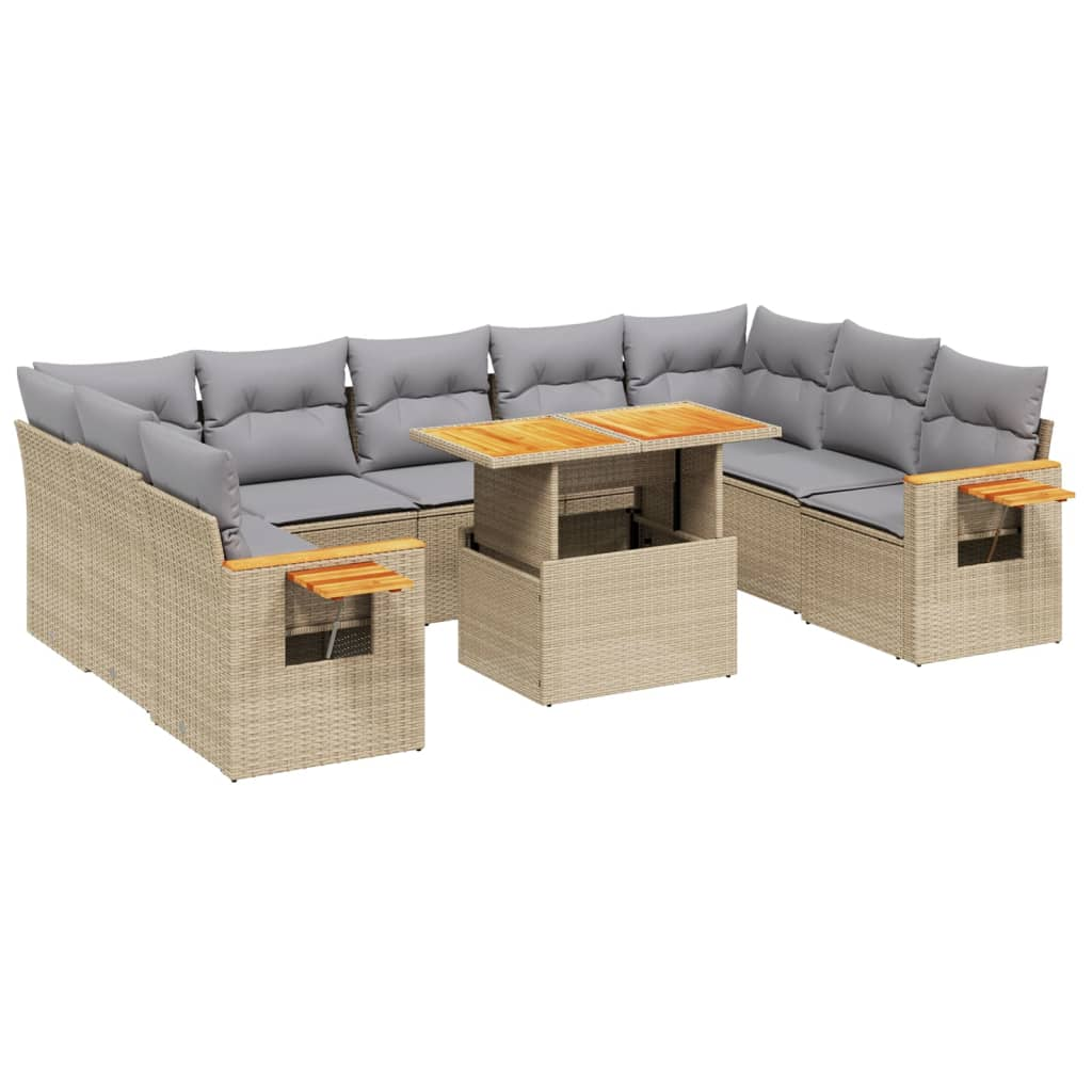 10 részes bézs polyrattan kerti ülőgarnitúra párnával (3273663)