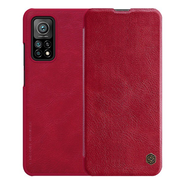 NILLKIN QIN tok álló, bőr hatású (FLIP, oldalra nyíló, bankkártya tartó) PIROS [Xiaomi Mi 10T Pro 5G] (5996591016429)