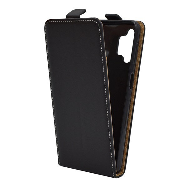 Tok álló, bőr hatású (FLIP, lefelé nyíló, szilikon tartó) FEKETE [Samsung Galaxy A32 5G (SM-A326)] (5996591032146)