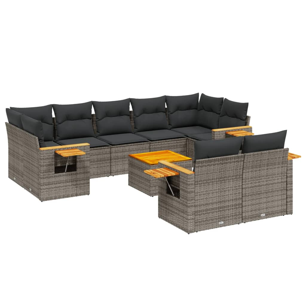 10 részes szürke polyrattan kerti ülőgarnitúra párnákkal (3259540)