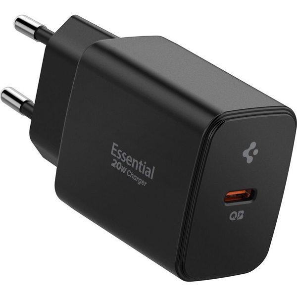 Spigen Essential Hálózati Töltő Type-C Aljzat 20w, Pd Gyorstöltő 3.0, Fekete