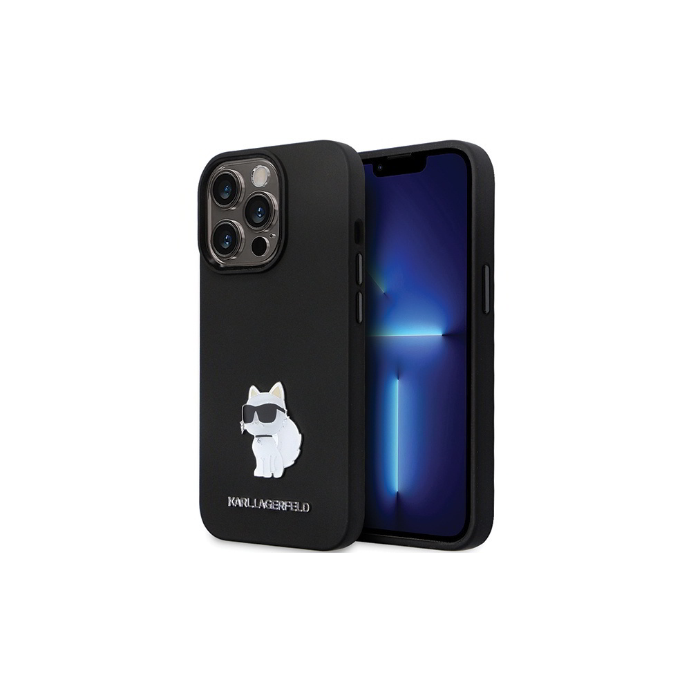 Karl Lagerfeld Silicone C Metal Pin Apple iPhone 13 Pro Max Szilikon Tok - Fekete (KLHCP13XSMHCNPK)