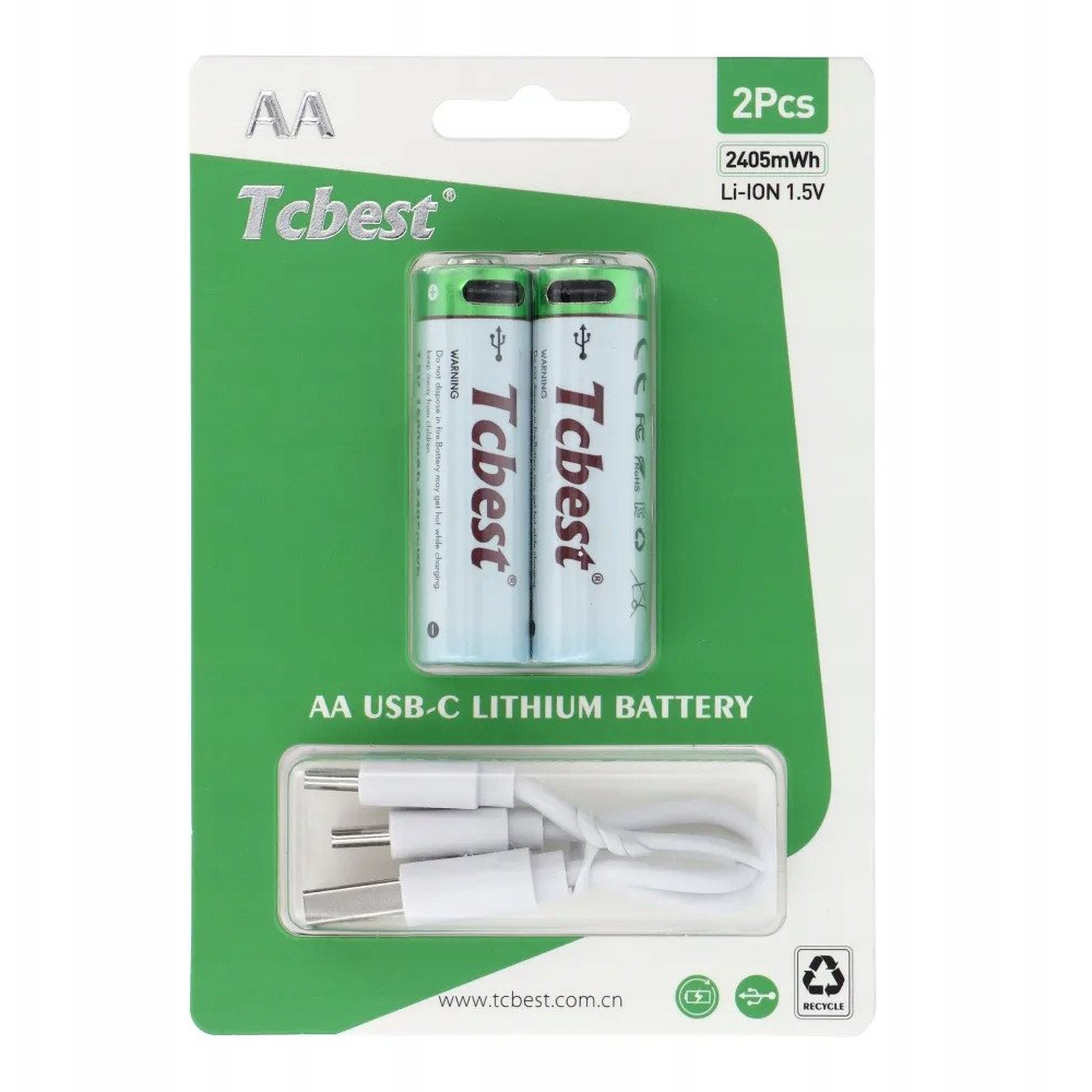 Tcbest újratölthető R6 (AA) elem 650 mAh, USB-C csatlakozóval és töltőkábellel (2db) (6954457881863) ( )
