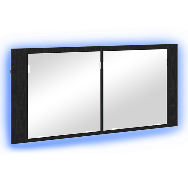 LED Tükörszekrény Fekete Tölgy 100x12x45 cm Fa