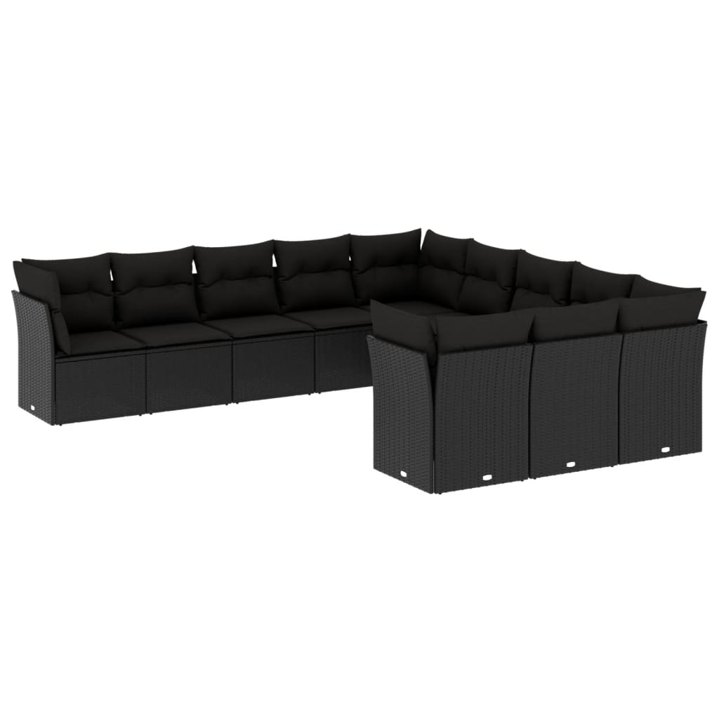 11 részes fekete polyrattan kerti ülőgarnitúra párnákkal (3250244)