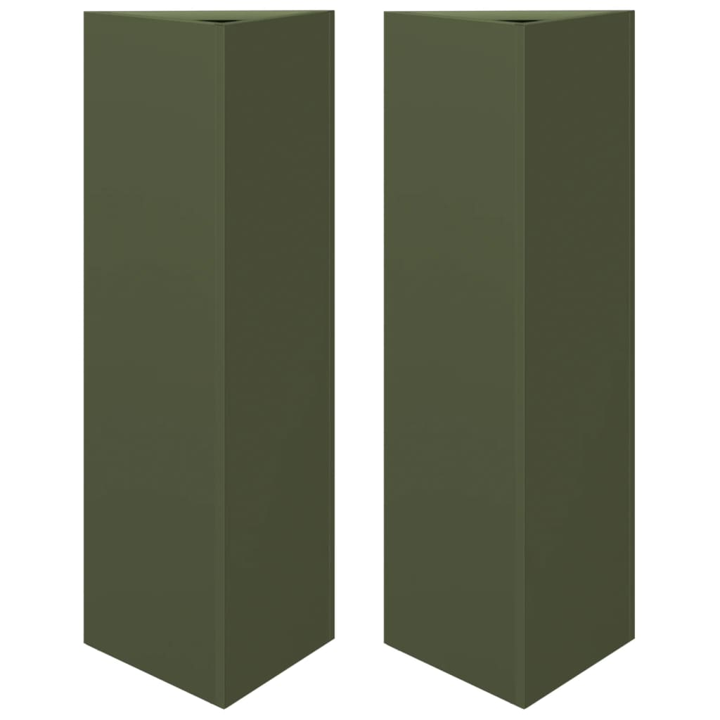2 db olívazöld acél háromszög alakú kerti ültető 30x26x75 cm (851150)