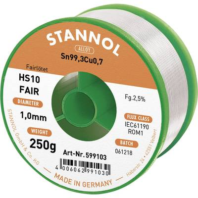 Forrasztóón Tekercs Stannol HS10-Fair Sn99.3Cu0.7 250 g 1.0 mm (599103)