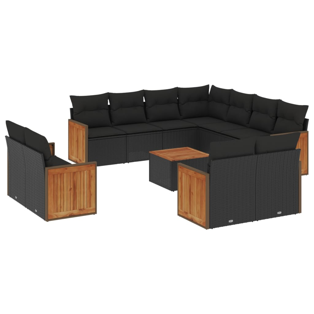 12 részes fekete polyrattan kerti ülőgarnitúra párnákkal (3258905)