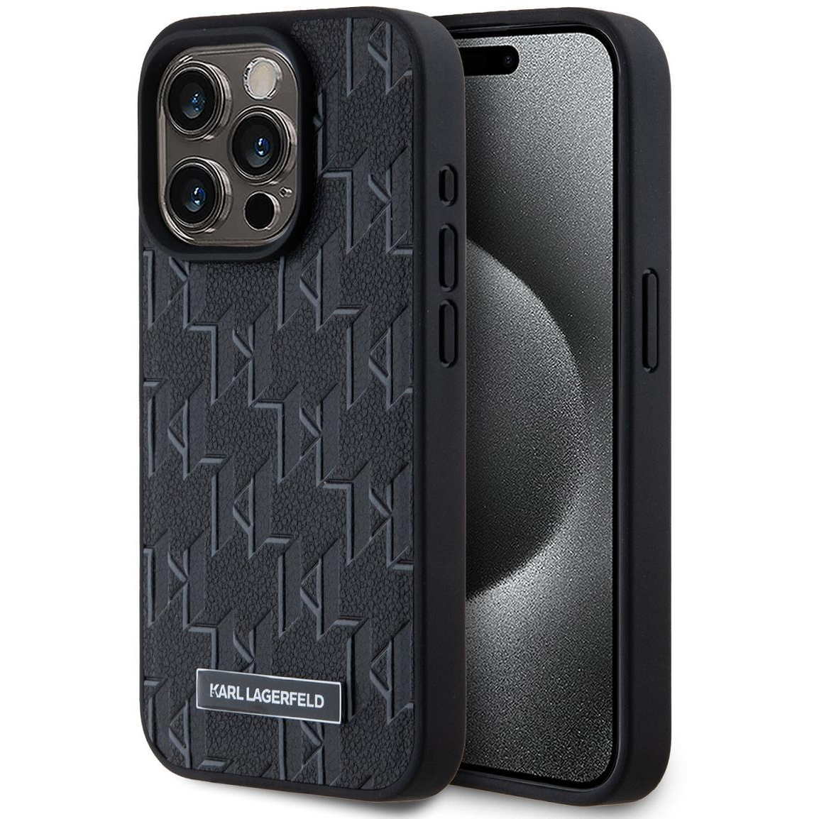 Karl Lagerfeld PU Leather Monogram Metal Logo MagSafe iPhone 15 Pro Black tok (KLHMP15LPKHPORPK)