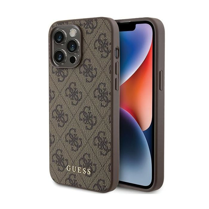Guess 4G Metal Gold Logo Apple iPhone 15 Pro Max Tok - Barna/Mintás (GUHCP15XG4GFBR)