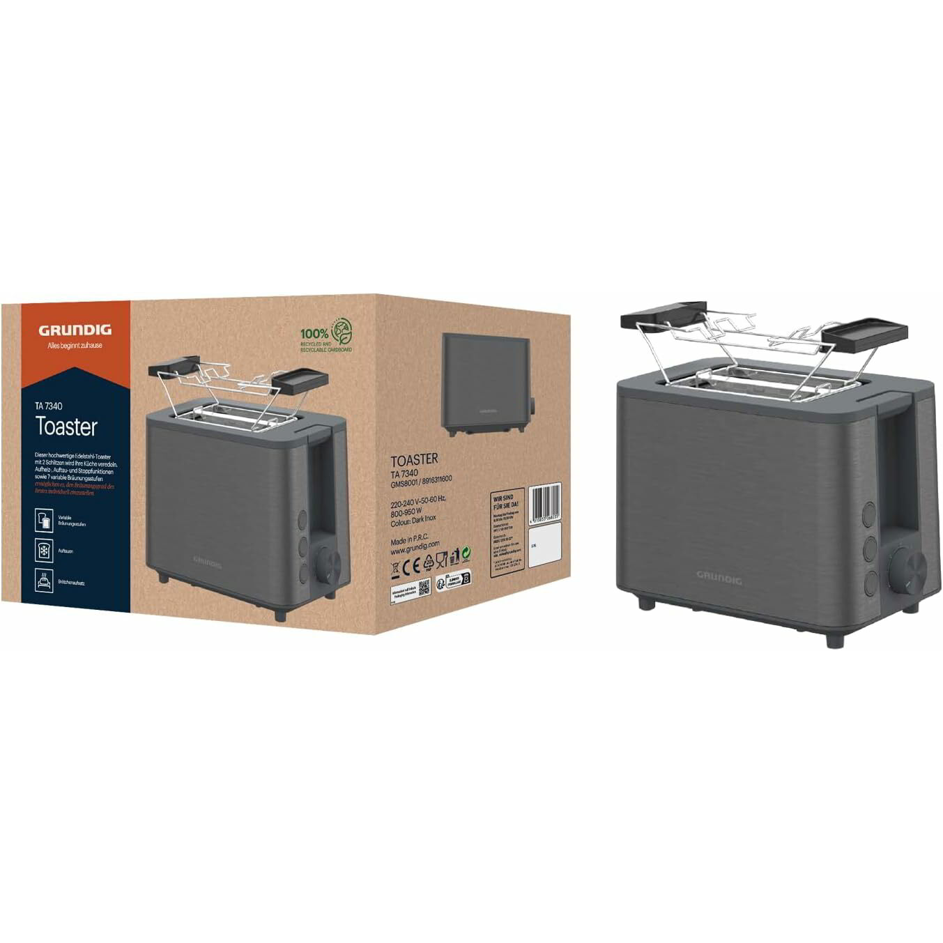 Grundig TA 7340 2 szeletes kenyérpirító 950W - Sötétszürke (GMS8001)