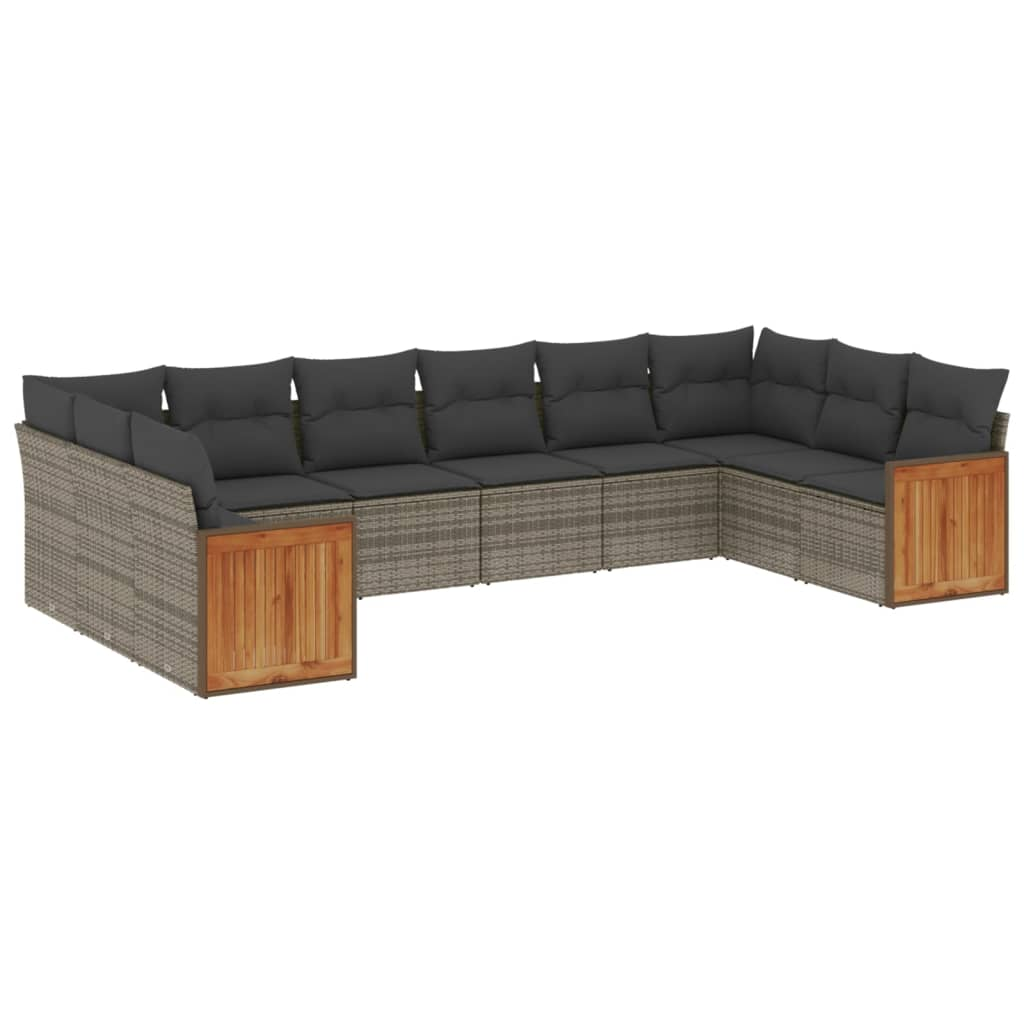 10 részes szürke polyrattan kerti ülőgarnitúra párnákkal (3228006)