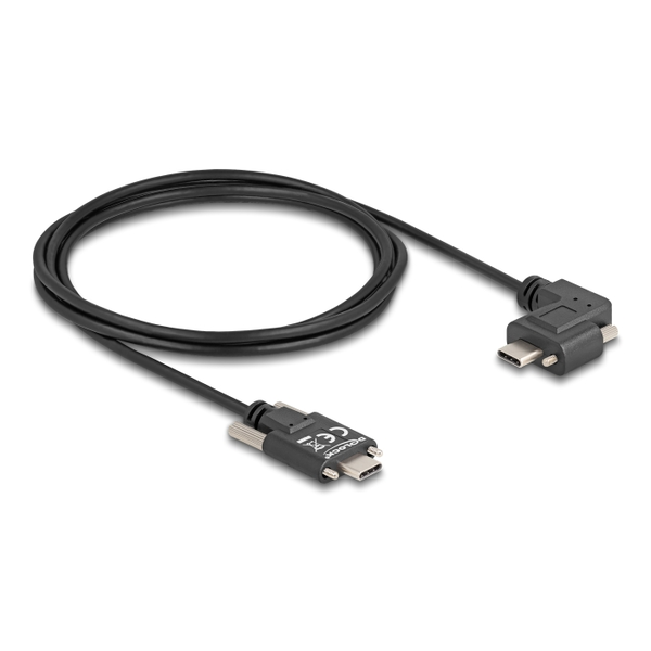 Delock USB 2.0 kábel USB Type-C  apa csatlakozó csavarokkal - USB Type-C  apa csatlakozó csavarokkal ívelt bal / jobb PD 3.0 60 W 2 m (80957)