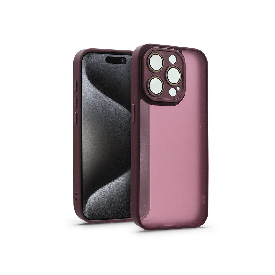 Apple iPhone 15 Pro hátlap kameravédő peremmel, lencsevédő üveggel - Variete - bíbor (HF241055)