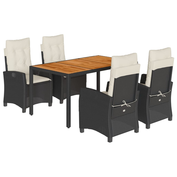 Set mobilier de grădină cu perne, 5 piese, negru, poliratan