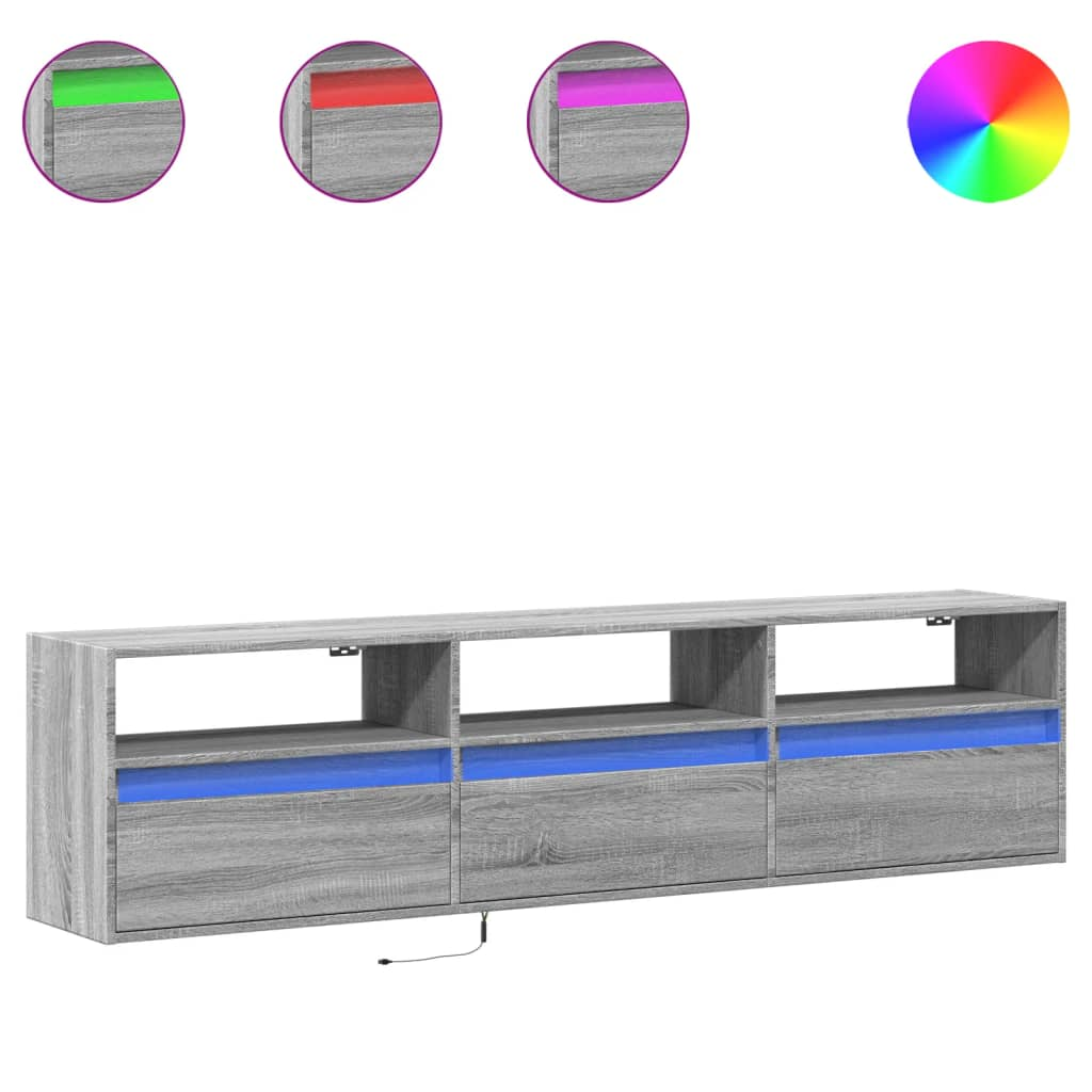 szürke sonoma színű fali TV-szekrény LED-del 180 x 31 x 45 cm (3307945)