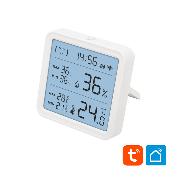 Home hő- és páratartalom mérő, óra, nagy LCD kijelző, Smart Life, Tuya Smart, okos otthon, telefonos értesítés, automatizálás, eszközvezérlés, riasztás (HSTHC)