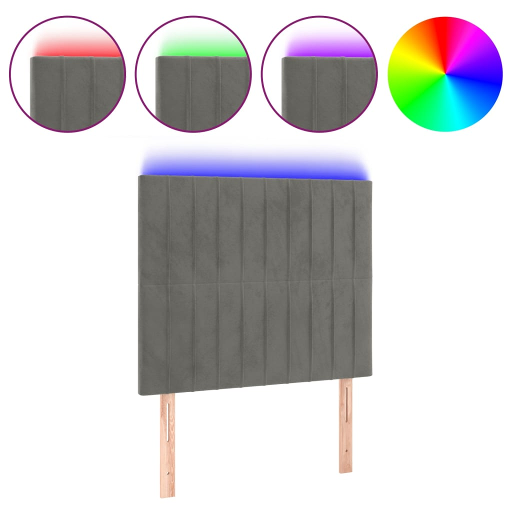 világosszürke bársony LED-es fejtámla 80x5x118/128 cm (3122692)