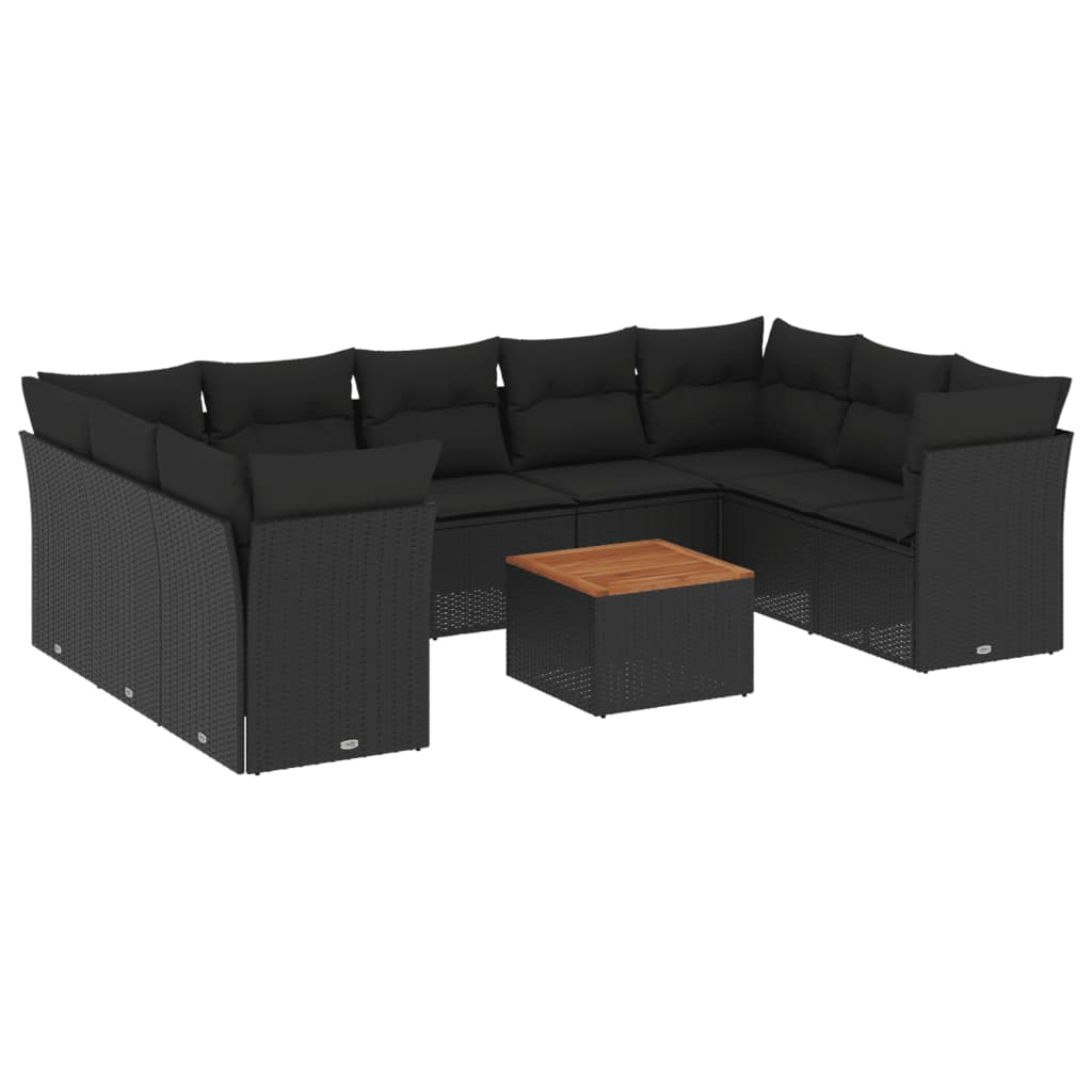 10 részes fekete polyrattan kerti ülőgarnitúra párnákkal (3223801)