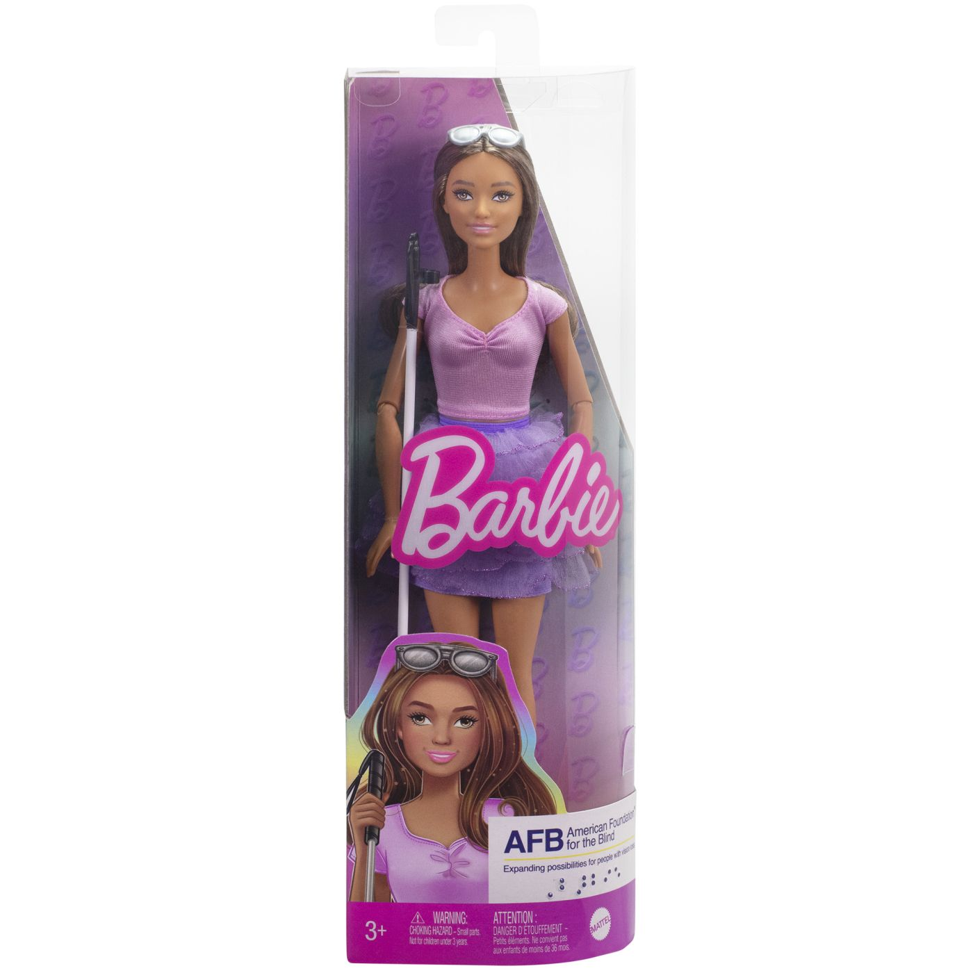 BARBIE FASHIONIST DOLL WITH A CANE FOR THE BLIND