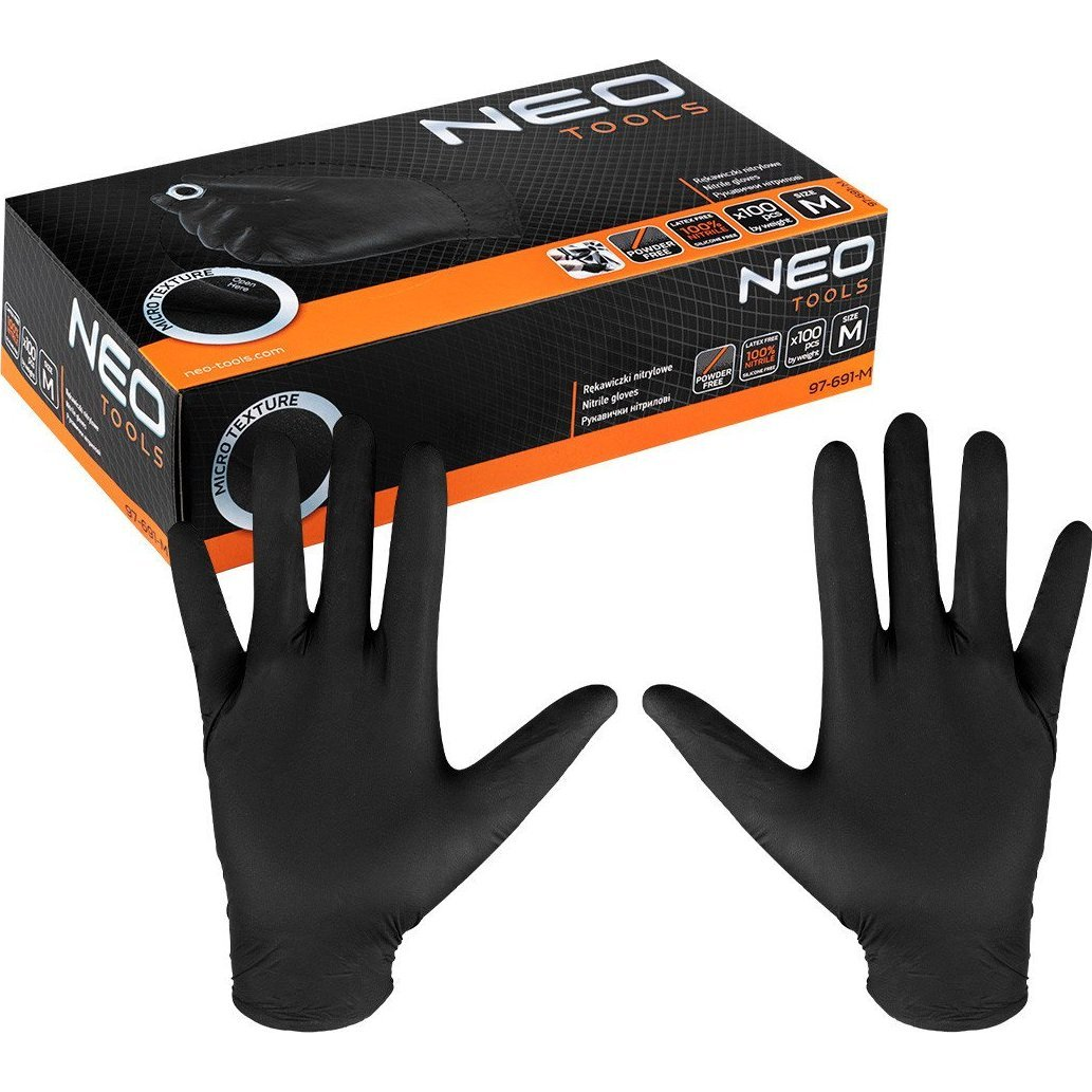 NEO 97-691-M Munkakesztyű, Perforált Nitril, Fekete, 100db, M (97-691-M)