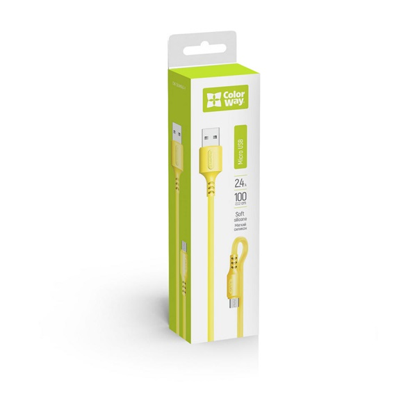 COLORWAY Kábel, USB - MicroUSB (soft silicone) 2.4A 1m sárga (CW-CBUM043-Y)