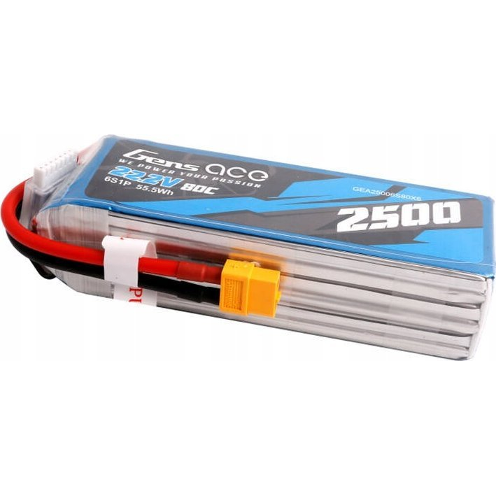 Gens ace 2500mAh 22.2V 80C 6S1P Lipo Battery Pack with XT60 plug (GEA25006S80X6)
