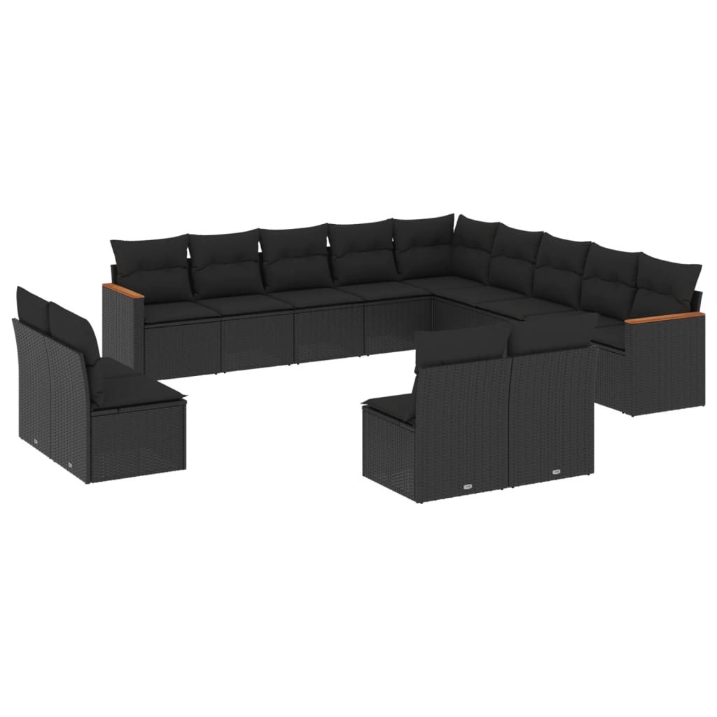 13 részes fekete polyrattan kerti ülőgarnitúra párnákkal (3258884)
