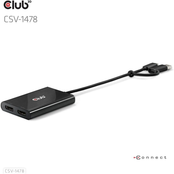 CLUB3D CSV-1478 video-splitter USB Type-C 2x DisplayPort