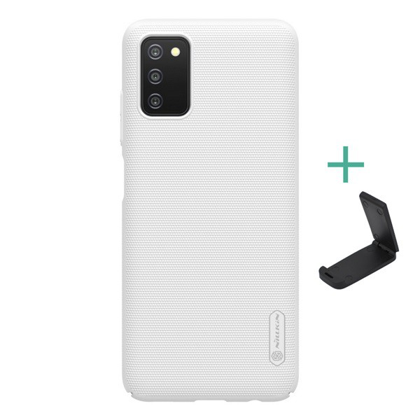 NILLKIN SUPER FROSTED műanyag telefonvédő (gumírozott, érdes felület + asztali tartó) FEHÉR [Samsung Galaxy A03s (SM-A037F)]
