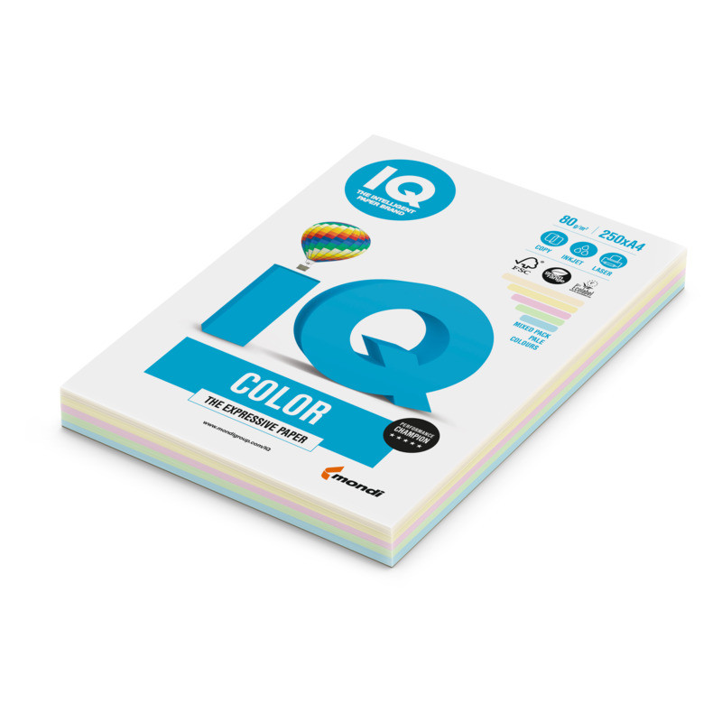 IQ Color A4 80g. pasztell MIX-PACK anyagában színezett másolópapír (C480/P-RB) (IQC480/P-RB)