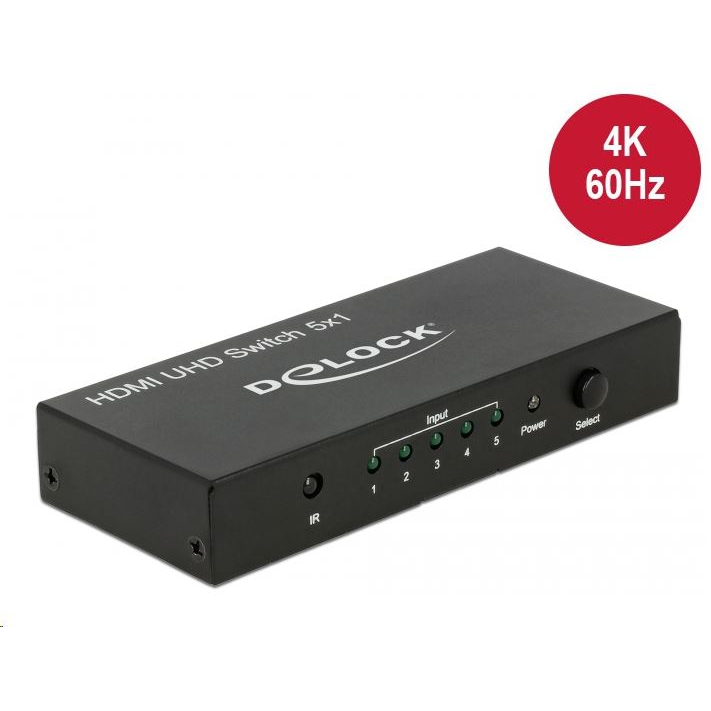 Delock HDMI UHD-kapcsoló, 5 x HDMI-bemenet > 1 x HDMI-kimenet, 4K (18685) (delock-18685)