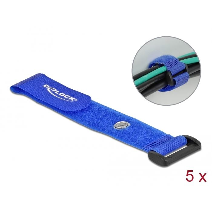 Delock befűzős kábelkötegelő tépőzárral 190x25mm 5db kék (19546) (del19546)