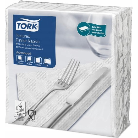 Szalvéta, 1/4 hajtogatott, 2 rétegű, 39,5x39 cm, Advanced, TORK "Texturált Dinner", fehér