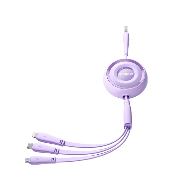 Svinovací kabel 3v1 Joyroom USB-A na USB-C/Lightning/micro USB 1m fialový