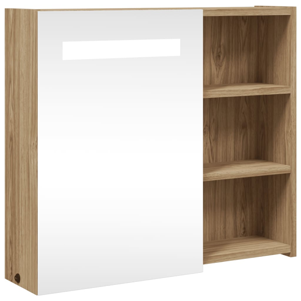 tölgyszínű tükrös fürdőszobaszekrény LED-del 60 x 13 x 52cm